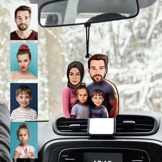 4 Kişilik Aile Karikatür Dikiz Ayna Süsü