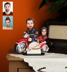 Kişiye Özel Motorlu Çift Karikatür Biblo