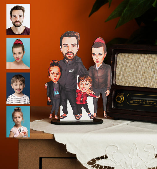 Kişiye Özel 4 Kişilik Aile Karikatür Biblo