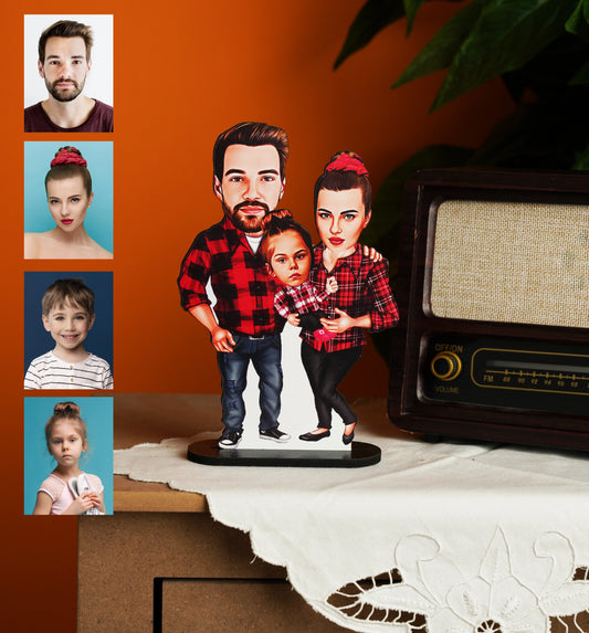 Kişiye Özel 3 Kişililk Aile Karikatür Biblo