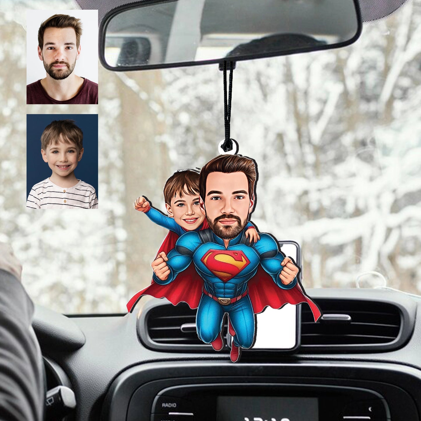 Süper Kahraman Baba & Oğul Karikatür Dikiz Aynası Aksesuarı