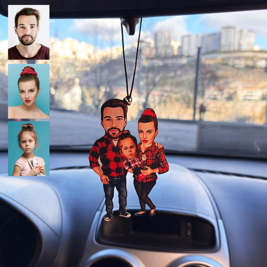 3 Kişilik Aile Anne Baba Çocuk Karikatür Dikiz Ayna Süsü