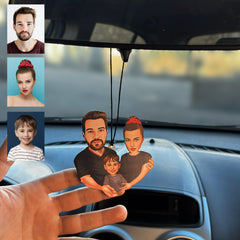 3 Kişilik Aile Tasarımlı Karikatür Dikiz Ayna Süsü