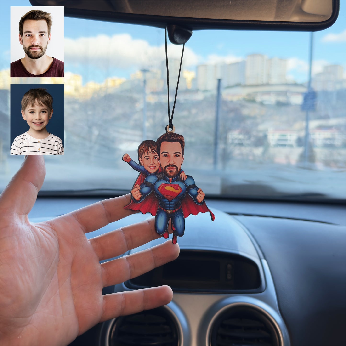 Süper Kahraman Baba & Oğul Karikatür Dikiz Aynası Aksesuarı