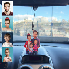 Anne Baba 2 Çocuk Tasarımlı Karikatür Dikiz Ayna Süsü