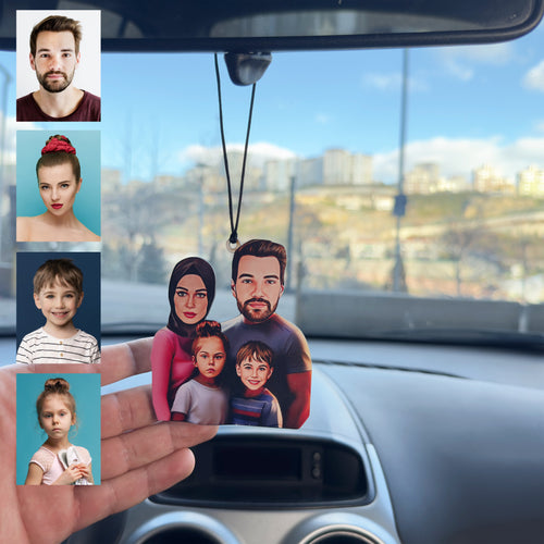 4 Kişi Aile Tasarımlı Karikatür Dikiz Ayna Süsü