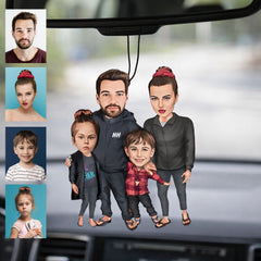 Kişiye Özel 4 Kişilik Aile Karikatür Araba Dikiz Ayna Süsü